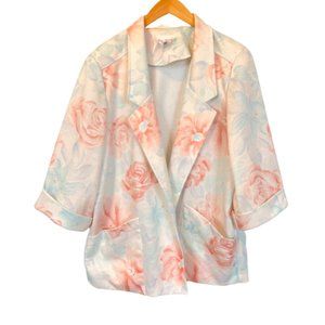 Vintage Lady Devon Pastel Floral Roses Women's Union Made Blazer Plus Size 20W